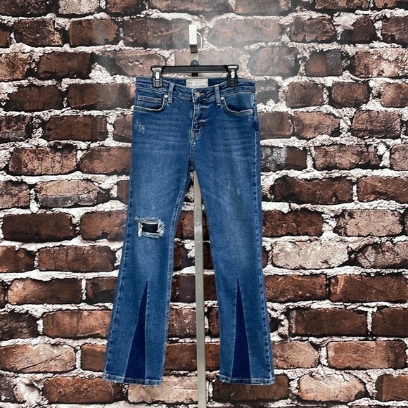 FREE PEOPLE Jeans Flare Leg Blue Denim Distressed Size 25 - Picture 2 of 11